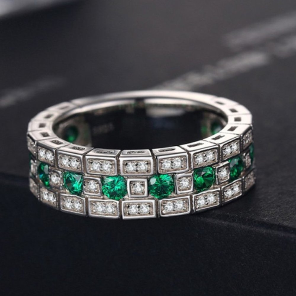 ✨925 Silver Plated Exclusive Green CZ Ring for Women, MARR9289